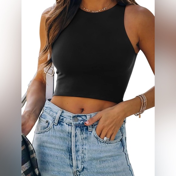 ReoRia Tops - REORIA Women’s Sexy Sleeveless Racer Back Tank Tops Halter Neck Crop Tops